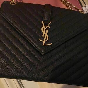 Yves Saint Laurent Envelope medium quilted textured-leather shoulder bag